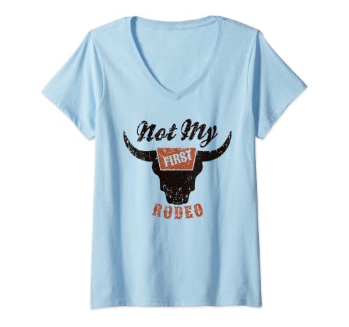 Damen Retro Bull Skull ist nicht mein erster Rodeo Western Country Cowboy T-Shirt mit V-Ausschnitt von Not My First Rodeo Western Country Cowboy Costume
