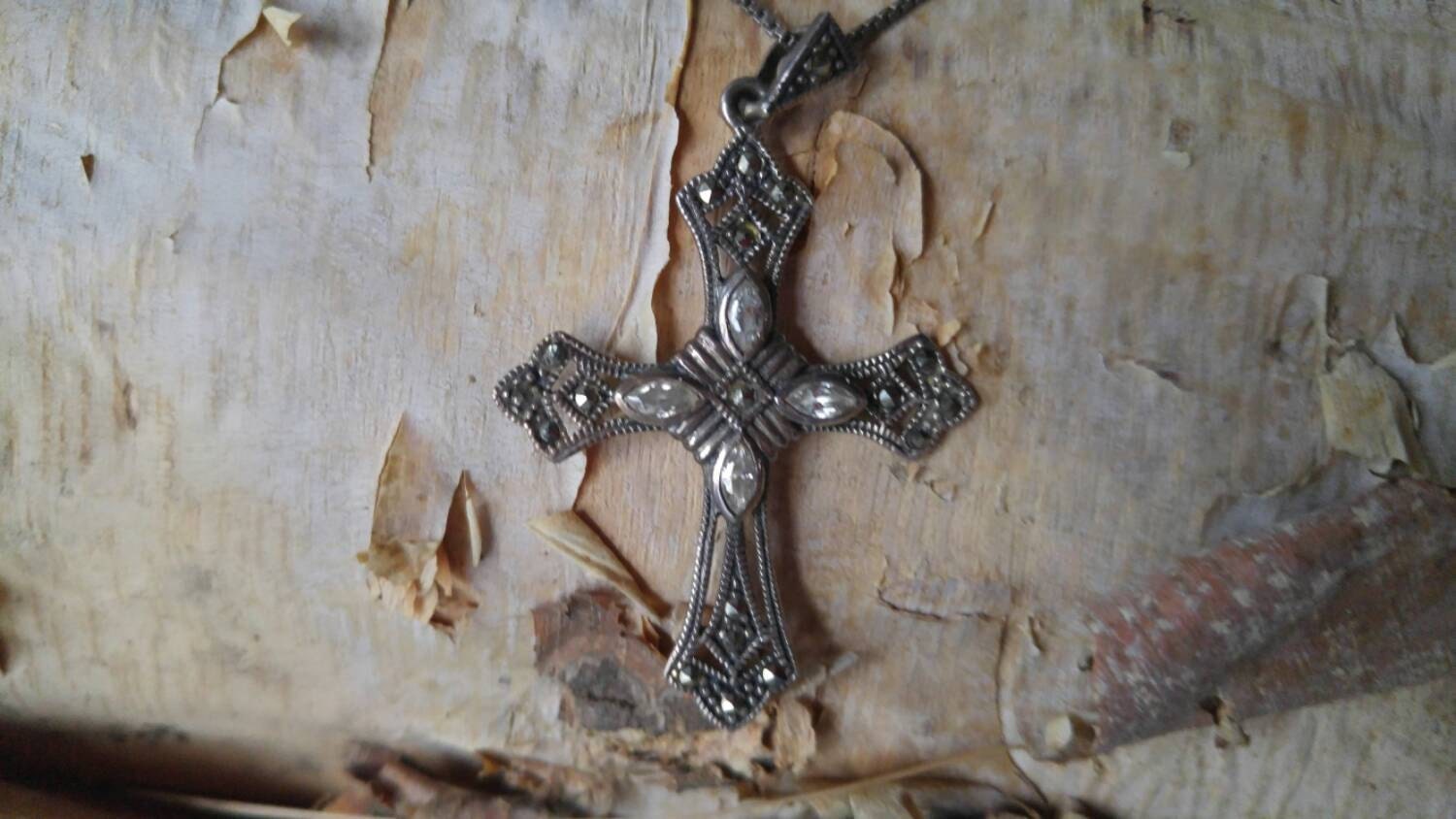 Kreuz Halskette Exquisite Markasit Sterling Silber Nbj417 von NotBeforeJava