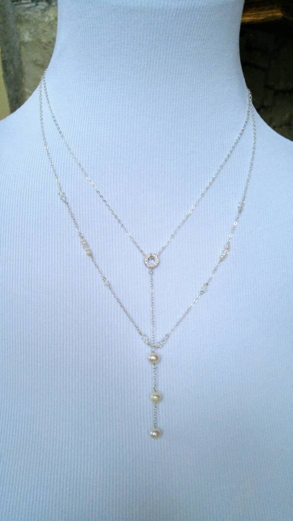 Perle Doppel Y Halskette ~ Kristall Cz Braut Brautjungfer Hochzeitsschmuck von NotBeforeJava