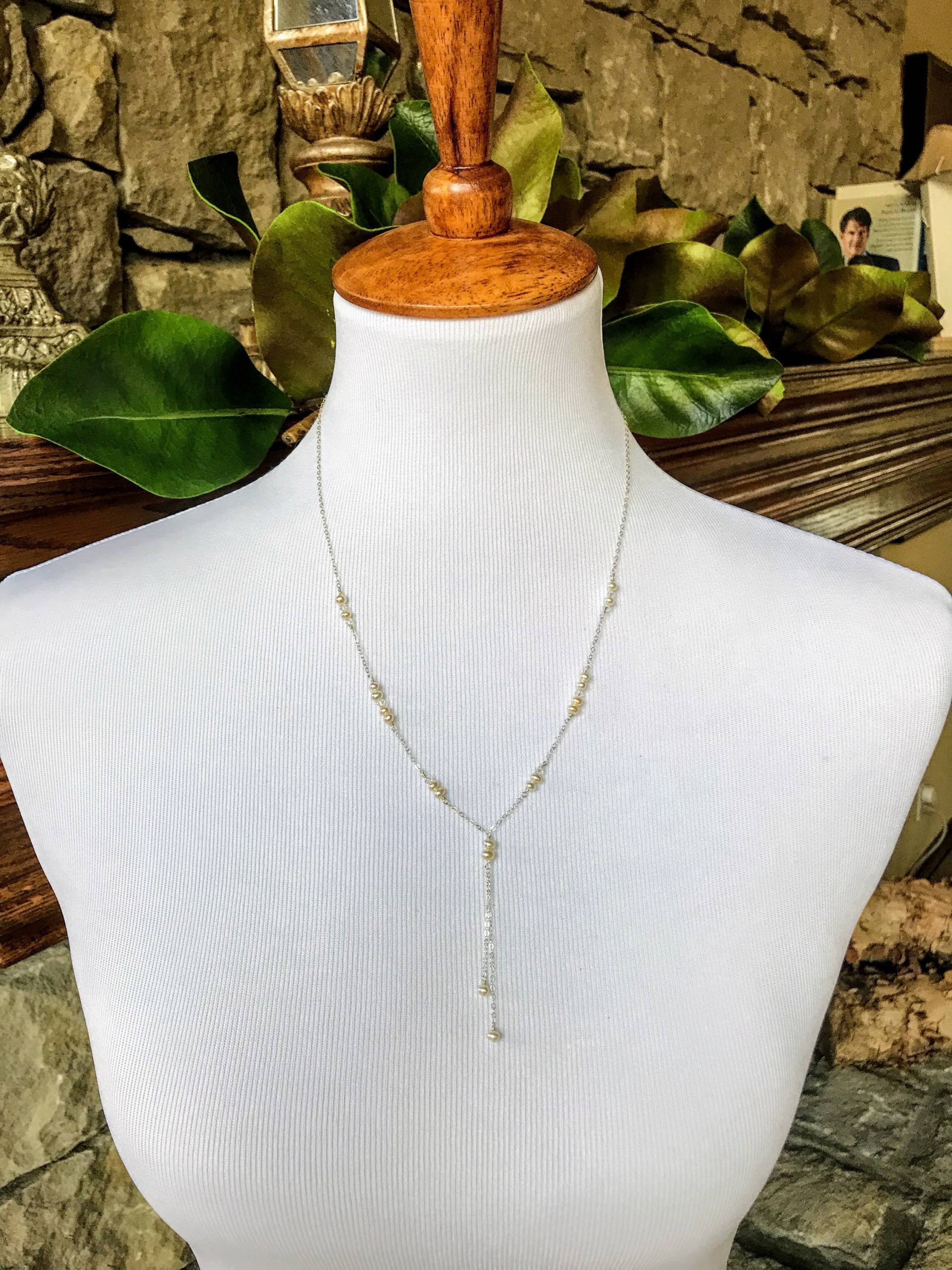 Winzige Perlen Y Halskette ~ Perle Und Kristall Roségold Sterling Gold von NotBeforeJava