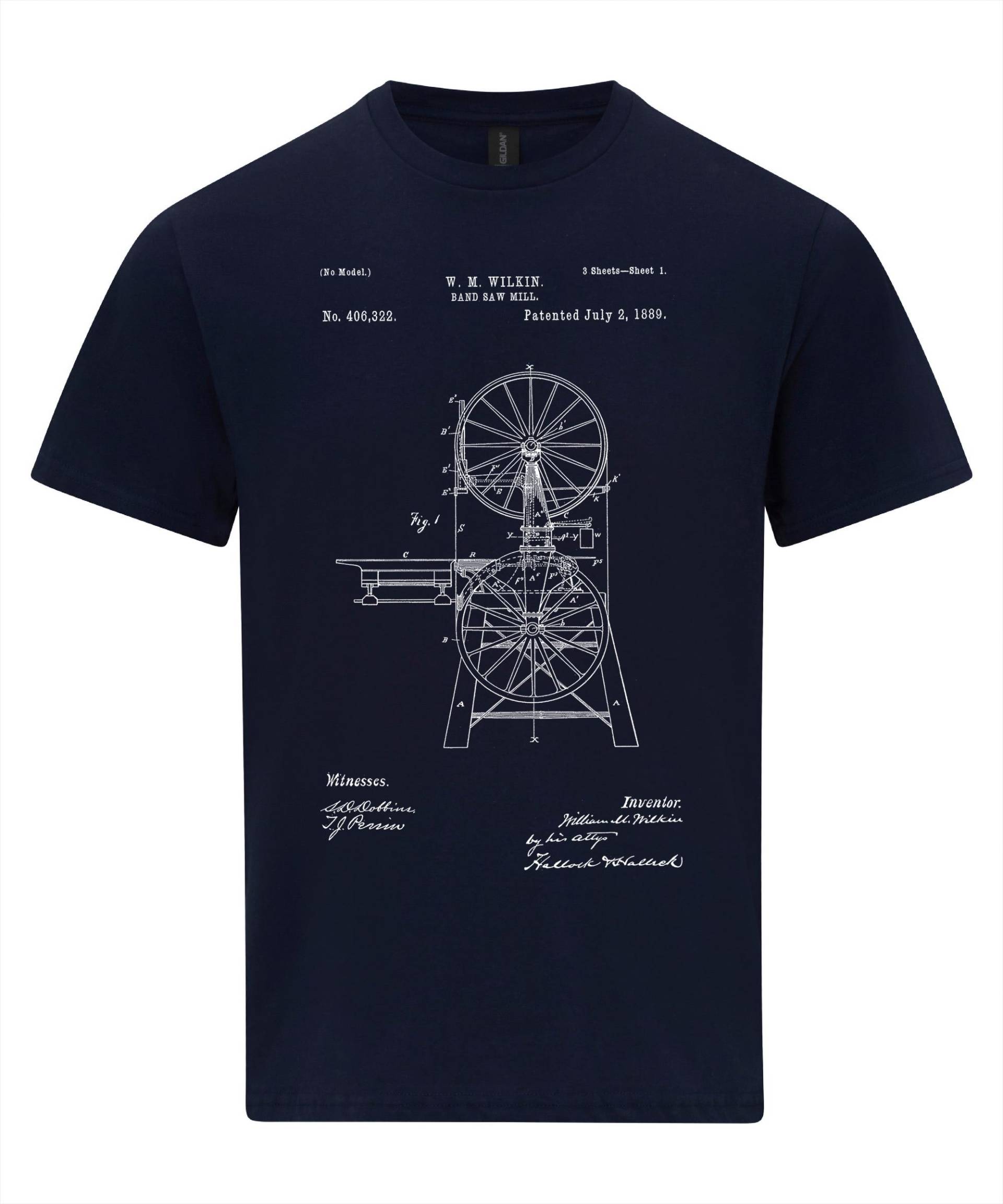 Bandsäge T-Shirt 1889 Patent Blueprint Carpenter Holz Tischsäge Shirt Bandsäge T-Shirt 1889 Patent Blueprint Carpenter Holz Tischsäge Shirt von NotJustNerds