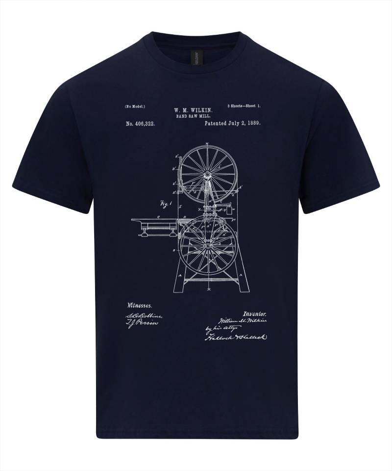 Bandsäge T-Shirt 1889 Patent Blueprint Carpenter Holz Tischsäge Shirt von NotJustNerds