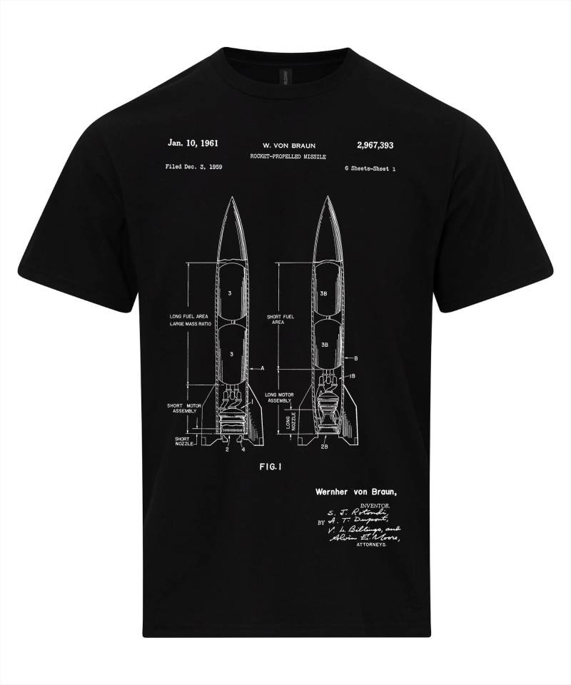 Wernher Von Braun T-Shirt, Rocket Patent Blueprint, Science Shirt von NotJustNerds