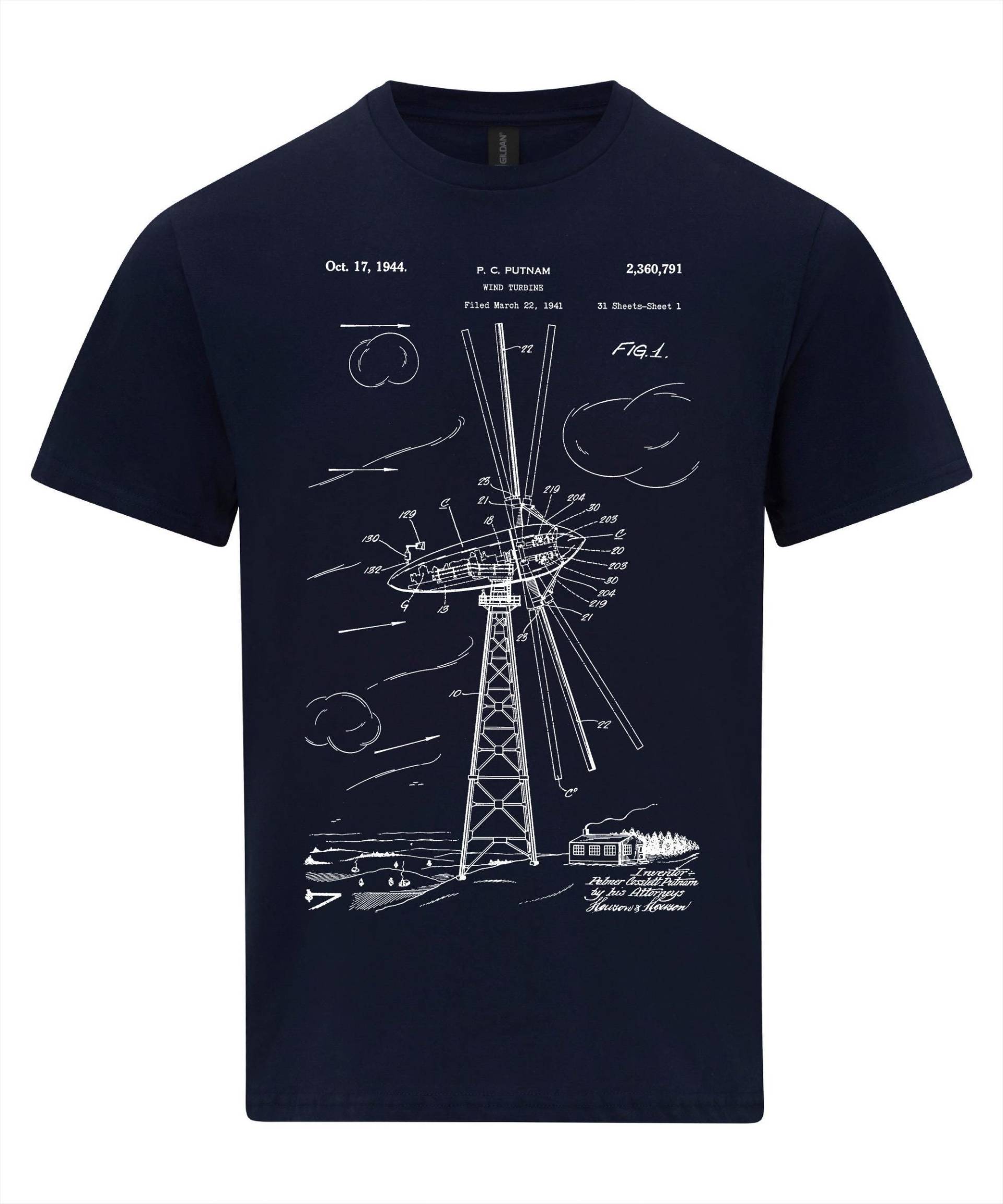 Windkraftanlage Blueprint T-Shirt Erneuerbare Energien Patentdesign Windkraftanlage Blueprint T-Shirt Erneuerbare Energien Patentdesign von NotJustNerds