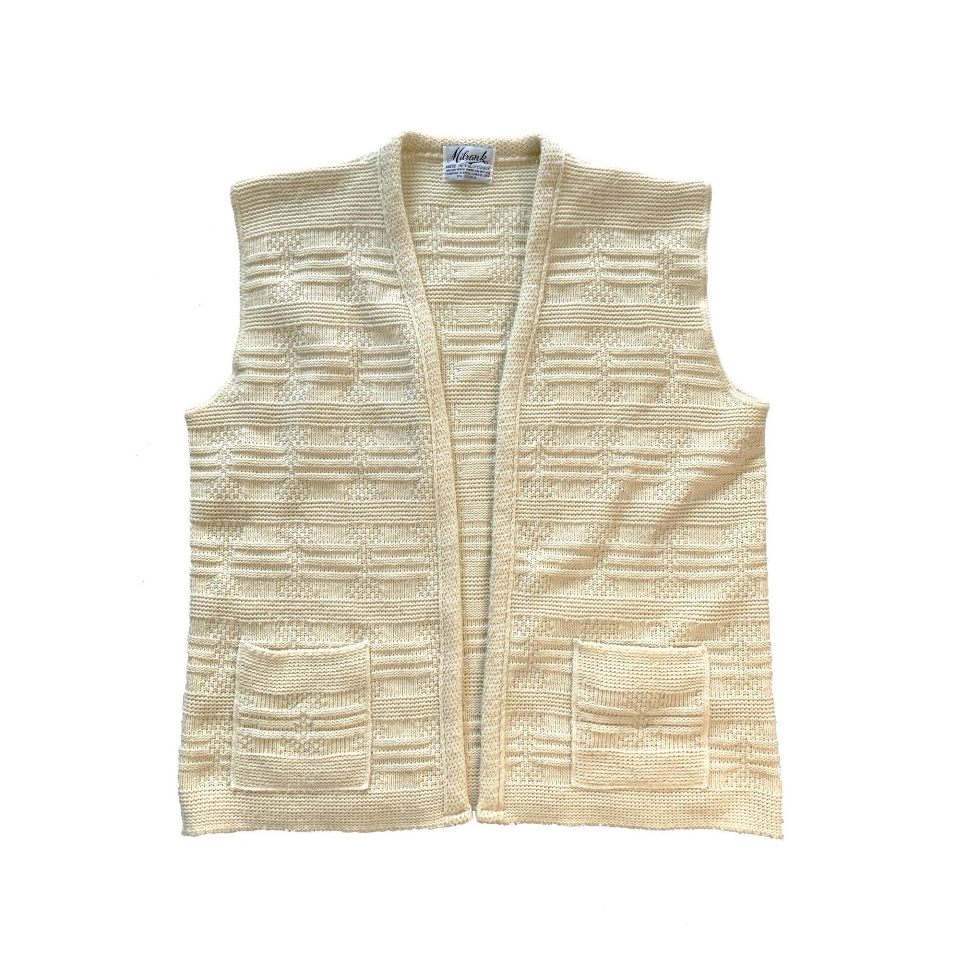 60Er 70Er Creme Strick Cardigan Weste Mit Taschen Made in Usa von NotUpToStandard