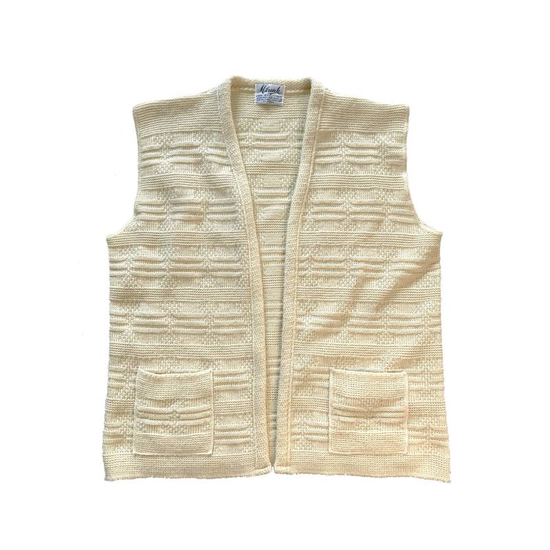 60Er 70Er Creme Strick Cardigan Weste Mit Taschen Made in Usa von NotUpToStandard