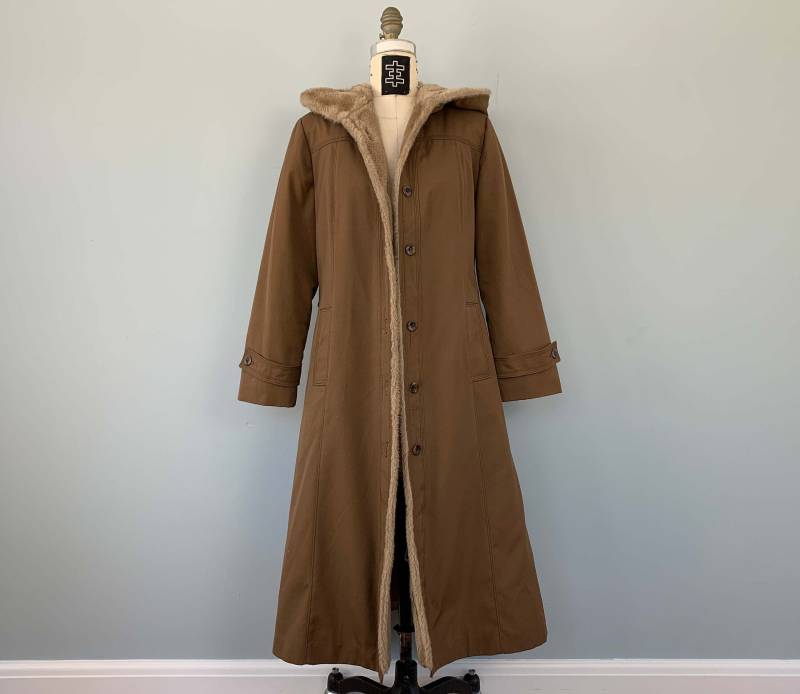 70Er Penny Lane Hellbraun Kapuzenmantel Mit Kunstfell Futter Boho Hippie Witch Made in Usa von NotUpToStandard