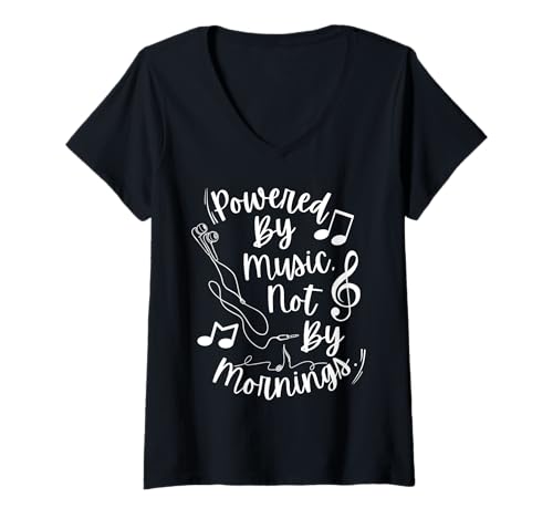 Damen Angetrieben von Musik, nicht durch morgendliche Kopfhörer T-Shirt mit V-Ausschnitt Damen Angetrieben von Musik, nicht durch morgendliche Kopfhörer T-Shirt mit V-Ausschnitt von Notalky vor Coffee Co.