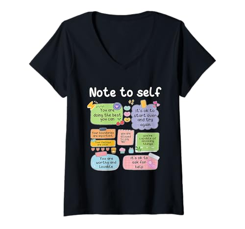 Damen Note To Self Retro Motivational Positive Vibes Mental Health T-Shirt mit V-Ausschnitt Damen Note To Self Retro Motivational Positive Vibes Mental Health T-Shirt mit V-Ausschnitt von Note To Self Retro Motivational Positive Vibes