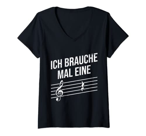 Damen Musiker ich brauch mal eine Pause Musik Noten T-Shirt mit V-Ausschnitt von Noten T-Shirt Musiker Geschenk Notenschlüssel