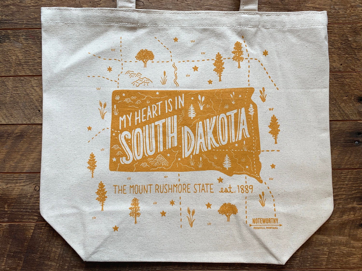 South Dakota Einkaufstasche, Mein Herz Ist in Dakota, Leinwand-Einkaufstasche, Siebdruck-Einkaufstasche von NoteworthyPaperPress