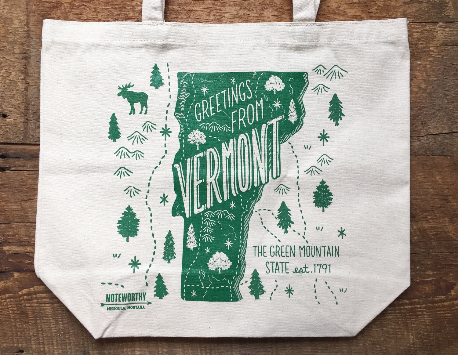 Vermont-Tasche, Grüße Aus Vermont, Tragetasche, Siebdruck Gedruckt Einkaufstasche von NoteworthyPaperPress