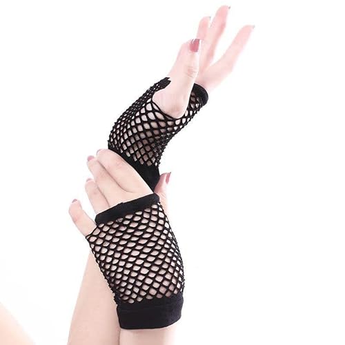 Fischnetz Handschuhe,Netzhandschuhe lang in Schwarz Schwarze Netzhandschuhe für Damen Fingerlose Netzhandschuhe für 80er Kostümabend Partyzubehör 1PCS Short Fishnet Fingerless Gloves von Nothers