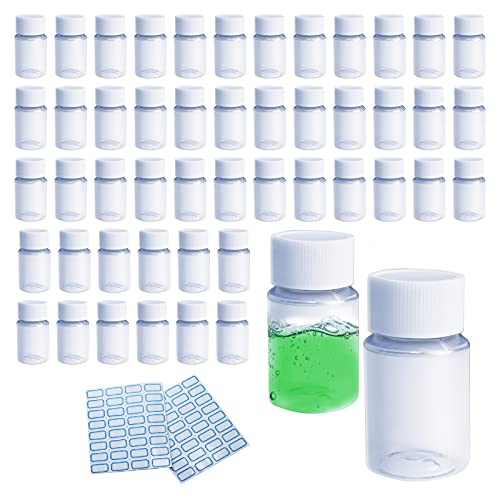 GZcaiyun 50 STK Pröbchen Fläschchen, Tragbare Plastikflasche mit Deckel Schraubverschluss 20ml, für Kosmetik Camping Reisen Shampoo Lotion, mit 2 Aufkleber von GZcaiyun