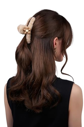 Damen Haarclip Haarspange Haarklemme Haarkrebs Krebs aus Kunststoff Accessoire mit Pelz Blume (beige) von Nothing but Love