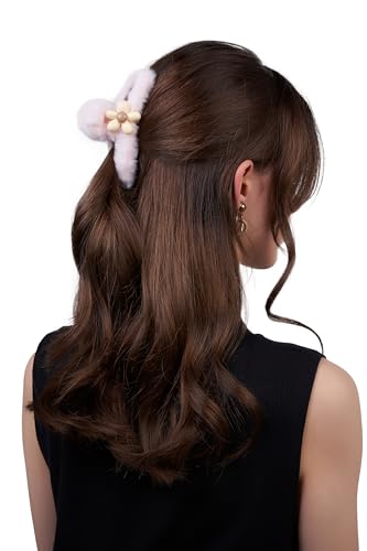 Damen Haarclip Haarspange Haarklemme Haarkrebs Krebs aus Kunststoff Accessoire mit Pelz Blume (blassrosa) von Nothing but Love