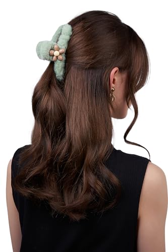 Damen Haarclip Haarspange Haarklemme Haarkrebs Krebs aus Kunststoff Accessoire mit Pelz Blume (hellgrün) von Nothing but Love