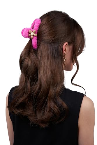 Damen Haarclip Haarspange Haarklemme Haarkrebs Krebs aus Kunststoff Accessoire mit Pelz Blume (rosa) von Nothing but Love