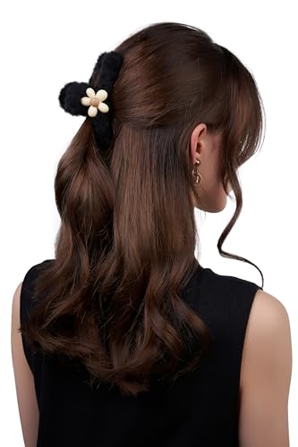 Damen Haarclip Haarspange Haarklemme Haarkrebs Krebs aus Kunststoff Accessoire mit Pelz Blume (schwarz) von Nothing but Love