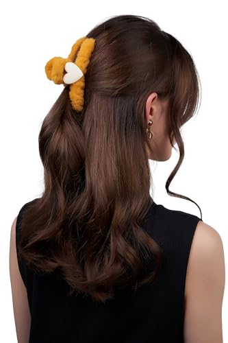 Damen Haarclip Haarspange Haarklemme Haarkrebs Krebs aus Kunststoff Accessoire mit Pelz Herz (gelb) von Nothing but Love