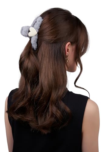 Damen Haarclip Haarspange Haarklemme Haarkrebs Krebs aus Kunststoff Accessoire mit Pelz Herz (hellgrau) von Nothing but Love