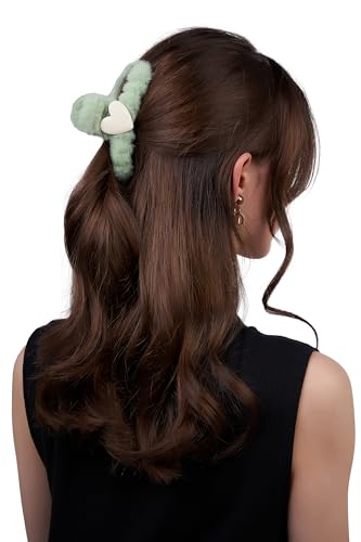 Damen Haarclip Haarspange Haarklemme Haarkrebs Krebs aus Kunststoff Accessoire mit Pelz Herz (hellgrün) von Nothing but Love