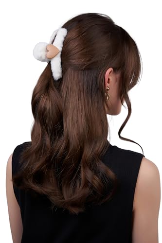 Damen Haarclip Haarspange Haarklemme Haarkrebs Krebs aus Kunststoff Accessoire mit Pelz Herz (weiß) von Nothing but Love