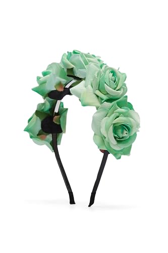 Damen Haarkranz Haarband Haarreif Kopfschmuck im Ethno Style mit Blumen Rose (hellgrün) von Nothing but Love