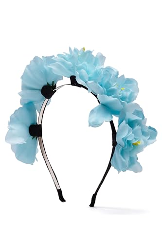 Haarreif Haarkranz Damen Haarband Kopfschmuck im Ethno Style mit Blumen Pfingstrose (blau, Universal) von Nothing but Love