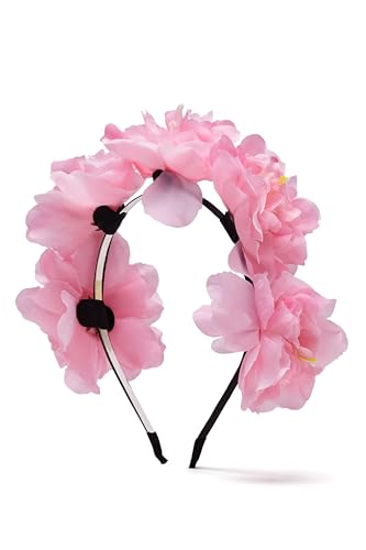 Haarreif Haarkranz Damen Haarband Kopfschmuck im Ethno Style mit Blumen Pfingstrose (hellrosa, Universal) von Nothing but Love