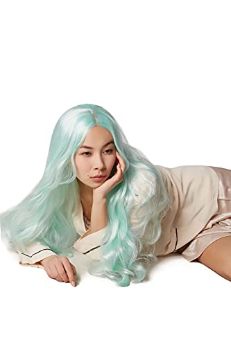 Perücke für Mädchen Frau lange Perücke falsches Haar Kunsthaar Cosplay Anime wellig grün türkis (Mintfarben) von Nothing but Love