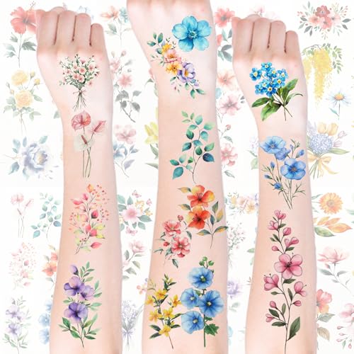 10 PCS Blumen Temporäre Tattoos Aufkleber, Wasserdicht Erwachsene Wasserfarbe Klebetattoos für Halloween Karneval Nachtclub Party Dekoration von Notoke