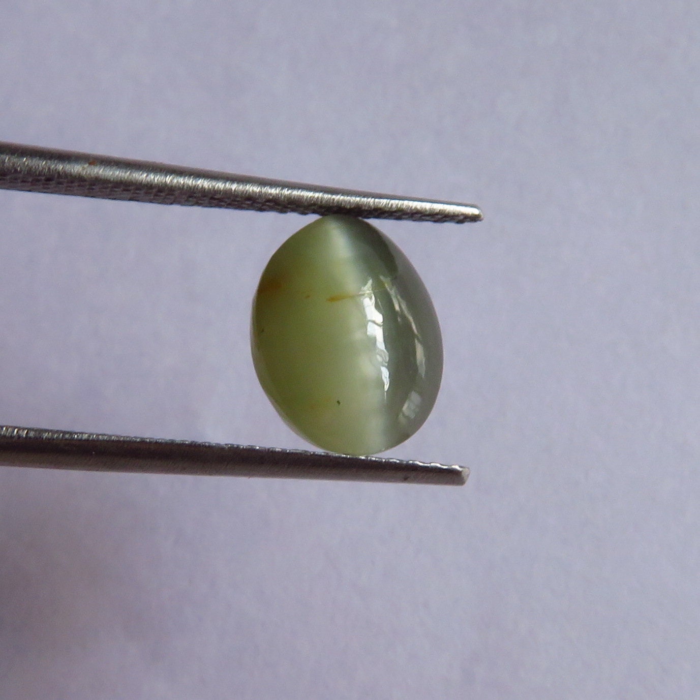 2.50 Ct. Natürliche Katzen Auge. in Attraktiven Leichten Apfelgrünen Farbe Mit Prominenter Chatoyancy von Notreatgems