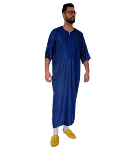 Nourfes Herren Kaftan Ethnisch Robe Muslimische Arabische Islamische Kleidung Marokkanische Kleidung Jelaba Herren Ramadan Kleidung (DE/NL/SE/PL, Alphanumerisch, XL, Regular, Regular, Blau) von Nourfes