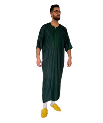 Nourfes Herren Kaftan Ethnisch Robe Muslimische Arabische Islamische Kleidung Marokkanische Kleidung Jelaba Herren Ramadan Kleidung (DE/NL/SE/PL, Alphanumerisch, XL, Regular, Regular, Grün) von Nourfes