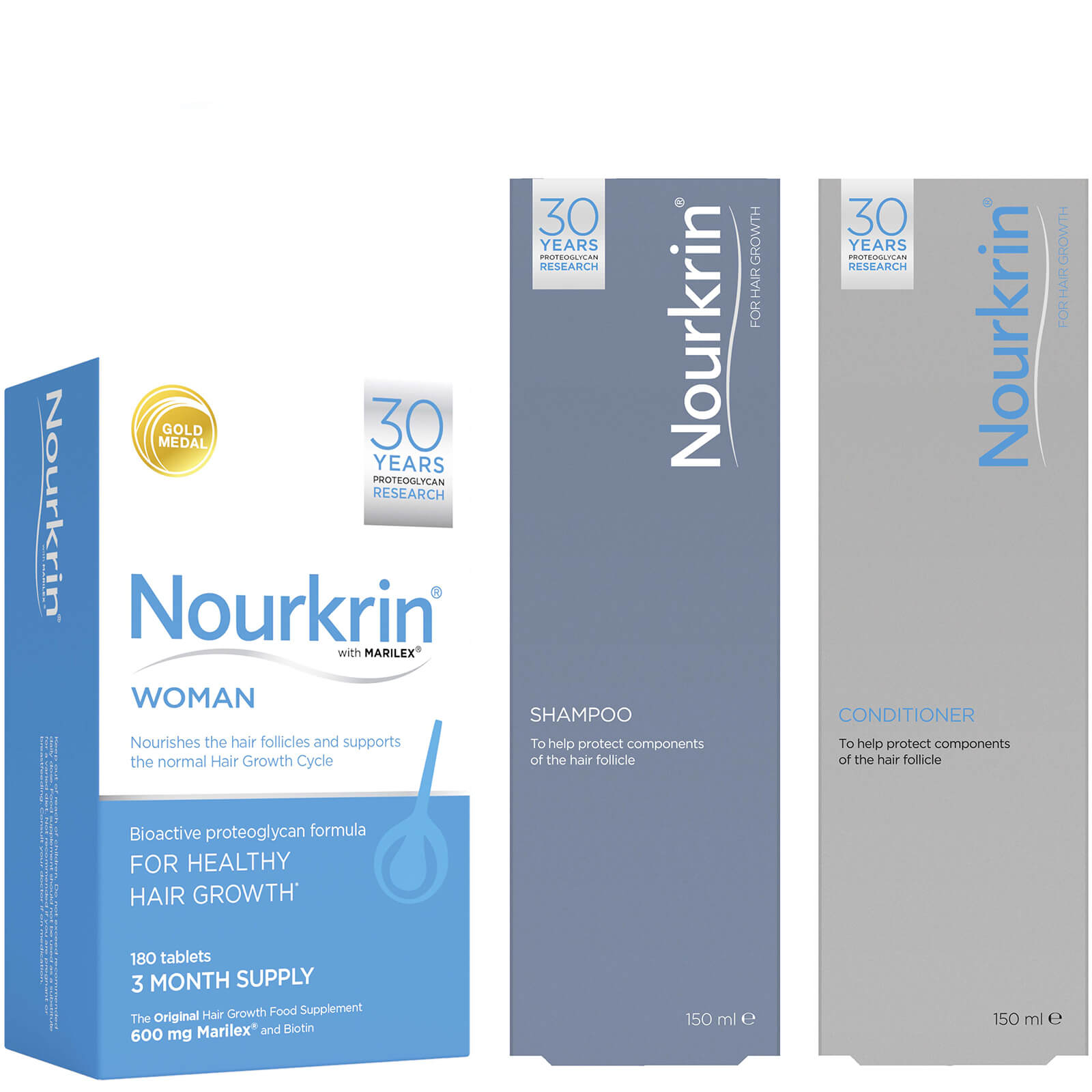 Nourkrin Woman Hair Growth Supplements 12 Month Bundle with Shampoo and Conditioner x4 von Nourkrin