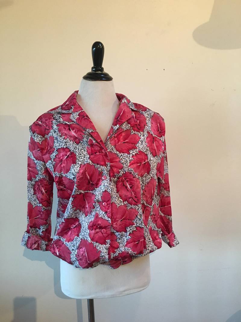 Vintage 1980Er Jahre Hell Blatt Bluse M/L von NouveauBitche