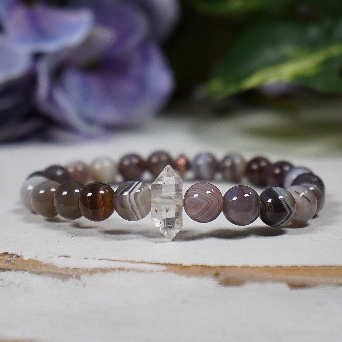 Gebändertes Achat Armband 8 Mm, Herkimer Diamant Kristall Für Angst, Stapelbarer Stretch Perlenschmuck, Witchy Spirituelles Geschenk, Erdungsstein Gebändertes Achat Armband 8 Mm, Herkimer Diamant Kristall Für Angst, Stapelbarer Stretch Perlenschmuck, Witchy Spirituelles Geschenk, Erdungsstein von NouveauCrystals
