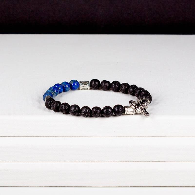 Herren Armband-Lava-Gestein Und Lapis Lazuli Mit Edelstahl Knebelverschluss von NouveauTique