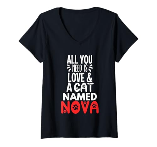 Damen Katzenname Nova Design - All You Need is Love! T-Shirt mit V-Ausschnitt von Nova Cat Name Gifts