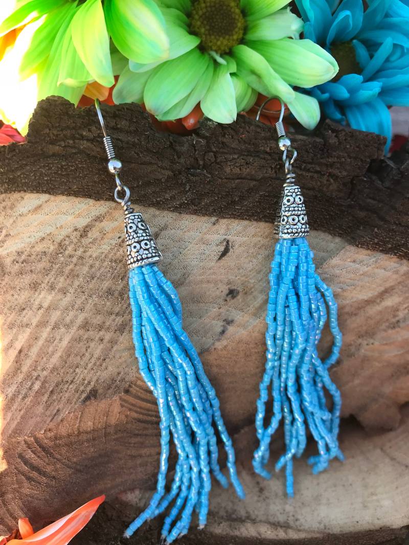 Himmel Blau Perlen Quastenohrringe Himmel Blau Perlen Quastenohrringe von NovaBeadsCreations