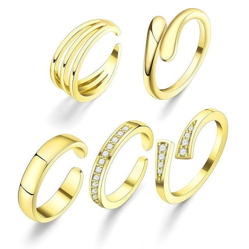 NovaCharm Zehenringe für Damen – 5er Set 14k Vergoldete Zehenringe, Verstellbare Nicht Anlaufende Zehenschmuck für Frauen, Perfekt für Strand, Poolparty und Alltag von NovaCharm