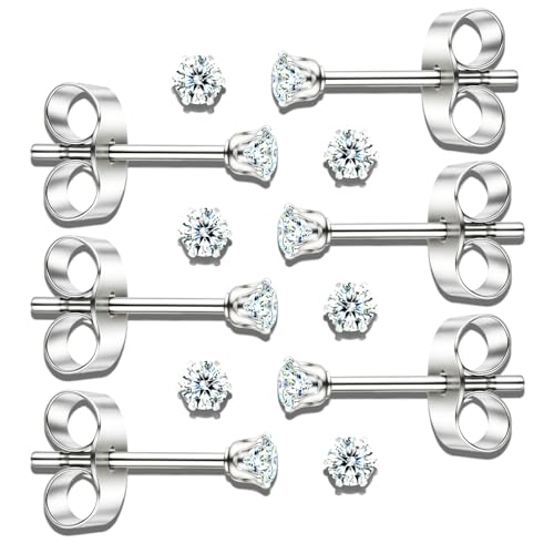 Ohrstecker – 10 Paar 2mm Mini Diamant Ohrringe aus Edelstahl, Hypoallergene Ohrstecker für empfindliche Ohren, Simulierter Diamantglanz, Geschenkbox von NovaCharm