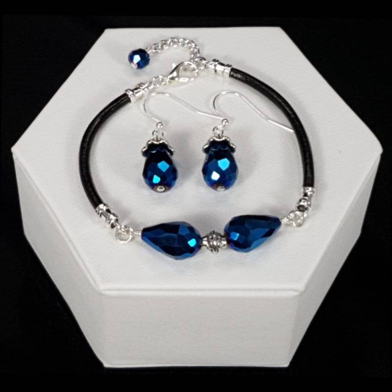 Leder, Metallisch Blau Armband, Lederarmband von NovaJewelleryDesigns