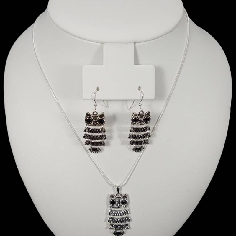 Silber Eule Halskette Set, Eule, Ohrringe, Kette von NovaJewelleryDesigns