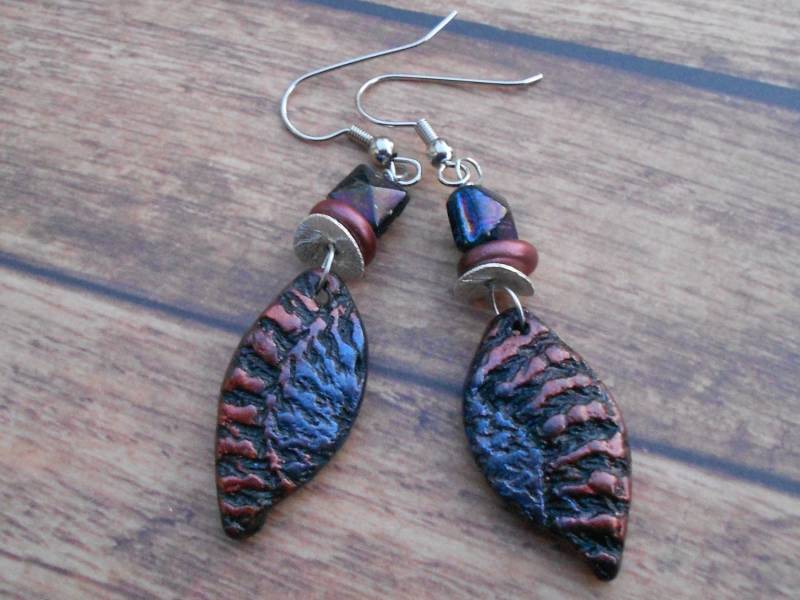 Rustikale Texturierte Ohrringe - Polymer Clay Leichte Tropfen von NovaLeighs