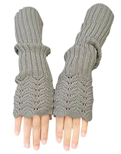 Novawo, Armstulpen für Damen, warm, gestrickt, Muschelmuster Gr. Einheitsgröße, hellgrau von Novawo