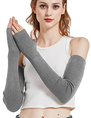 Novawo® fingerlose Armwärmer und Handschuhe aus fester Wolle, für Damen Gr. One size, Dunkelgrau von Novawo