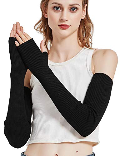 Novawo® fingerlose Armwärmer und Handschuhe aus fester Wolle, für Damen Gr. One size, schwarz von Novawo