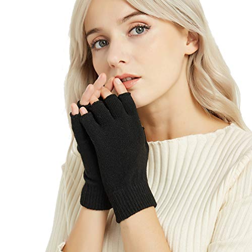 Novawo Damen kaschmir-wolle-mischung fingerlose handschuhe warm armlinge freesize schwarz von Novawo